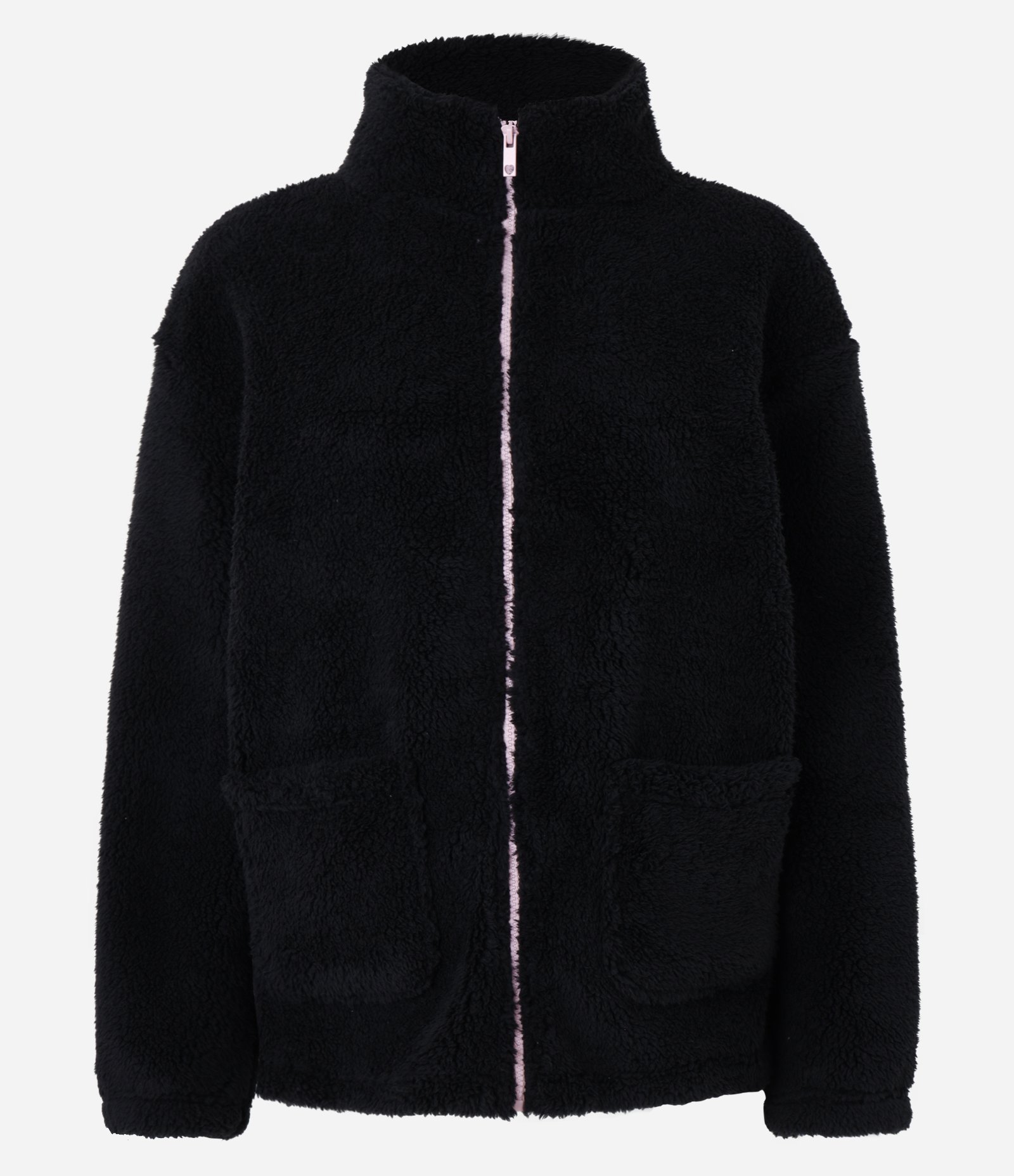 Robe Jaquetinha em Fleece com Zíper Contrastante e Manga Longa Preto 1