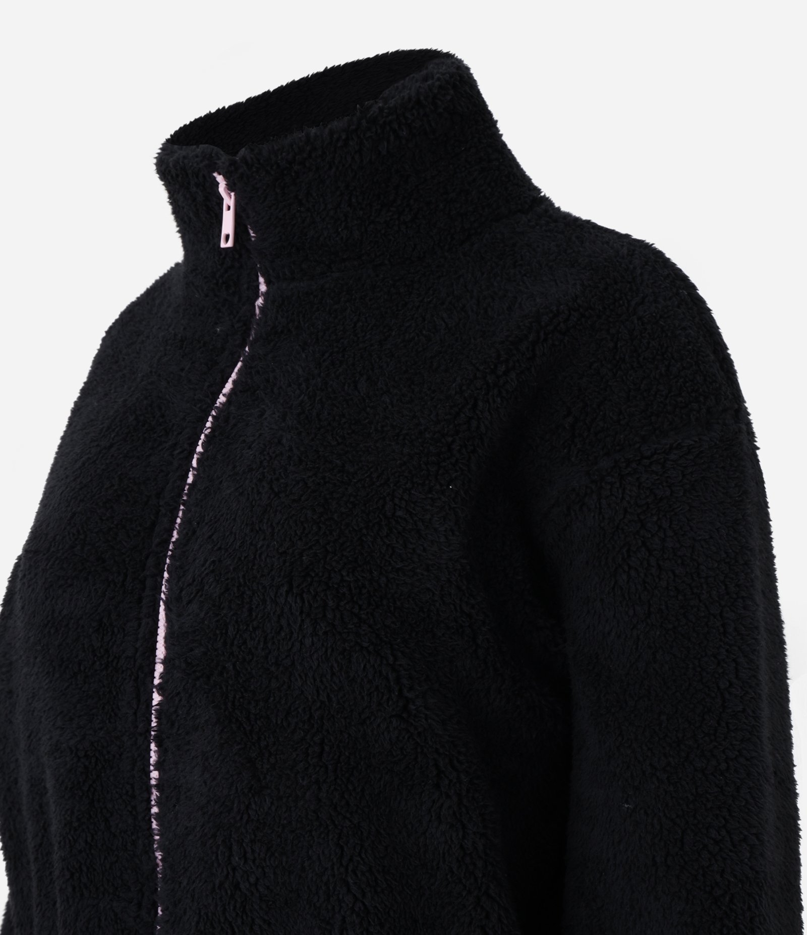 Robe Jaquetinha em Fleece com Zíper Contrastante e Manga Longa Preto 2