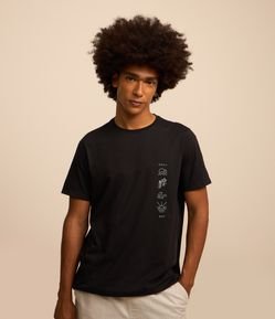 Camiseta Regular em Algodão com Estampa de Ícones Minimalistas
