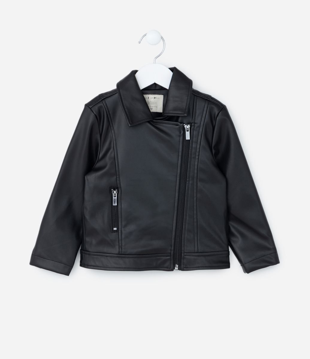 Jaqueta Biker Infantil em PU com Bolsos Tam a Anos Preto - Main Image