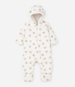 Macacão Infantil com Forro Sherpa e Capuz com Orelhinhas - Tam 0 a 18 meses