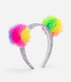 Tiara Larga Infantil com Glitter e Pompom - Tam U