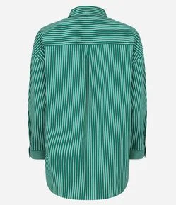 Camisa Oversized em Tricoline Listrada com Recorte nos Ombros