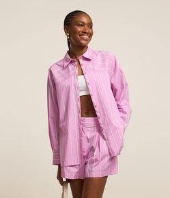 Camisa Oversized em Tricoline Listrada com Recorte nos Ombros