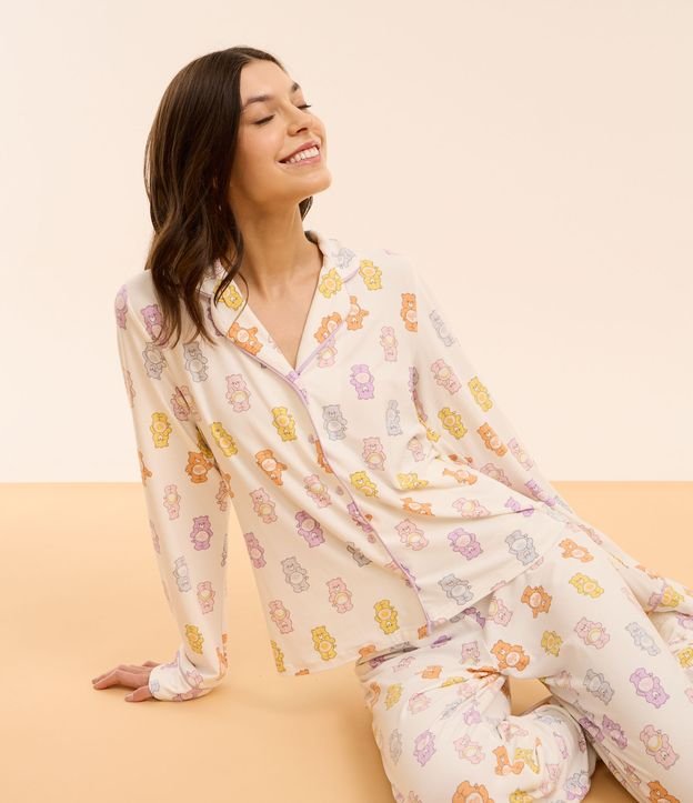 Pijama Longo com Toque Suave e Estampa de Ursinhos