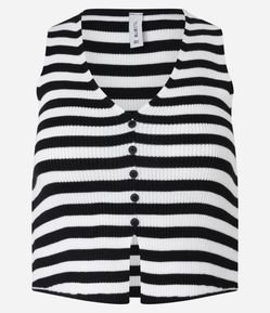 Colete em Tricô com Estampa Listrada