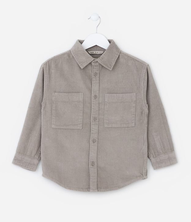 Camisa Infantil em Veludo com Bolsinhos -Tam 5 a 14 Anos