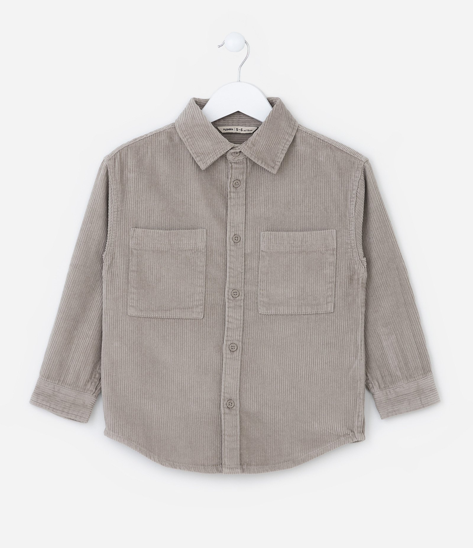 Camisa Infantil em Veludo com Bolsinhos -Tam 5 a 14 Anos Bege 1