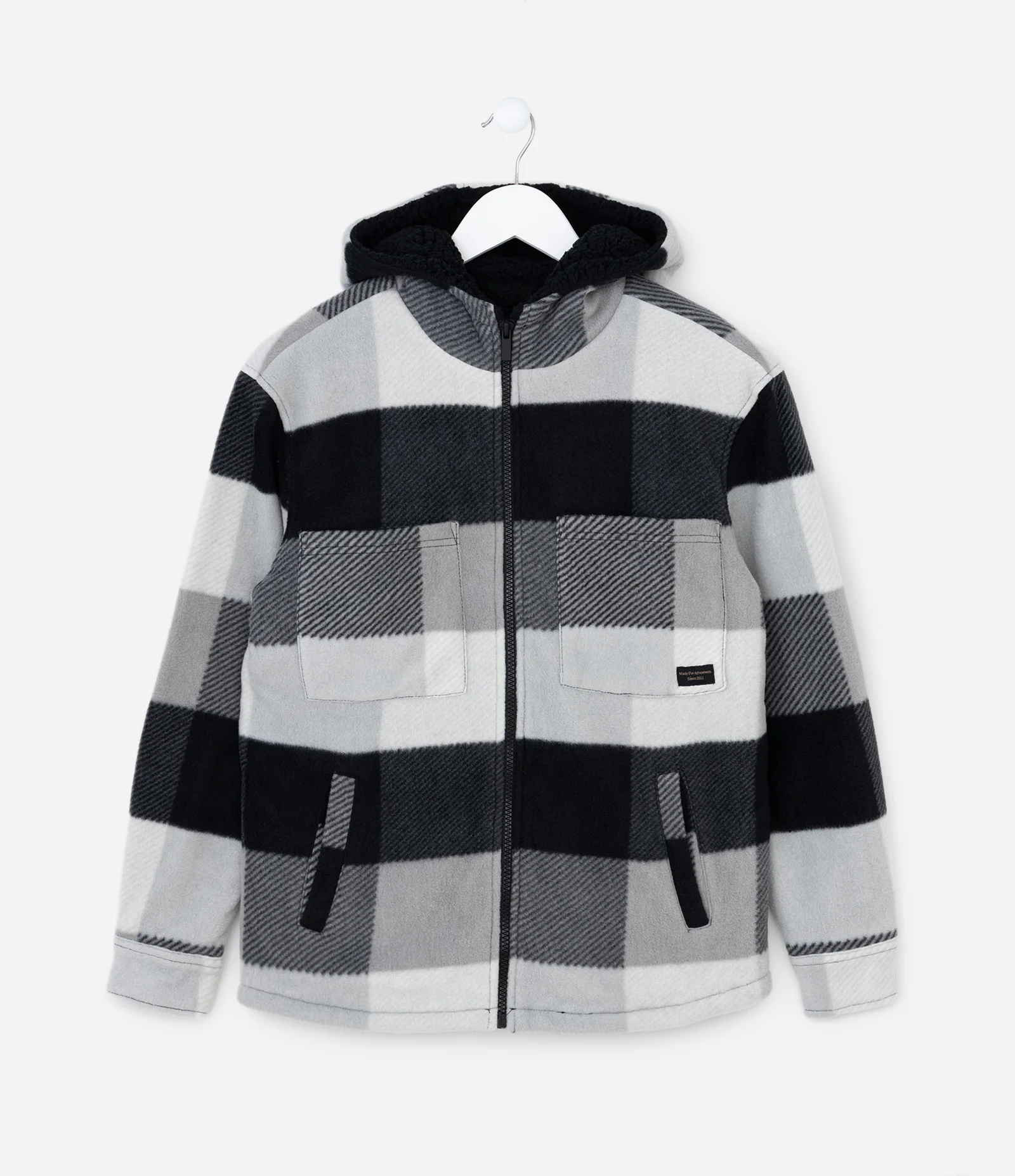 Camisa Infantil em Fleece Xadrez e Forro de Sherpa - Tam 5 a 14 anos Preto/Cinza 1