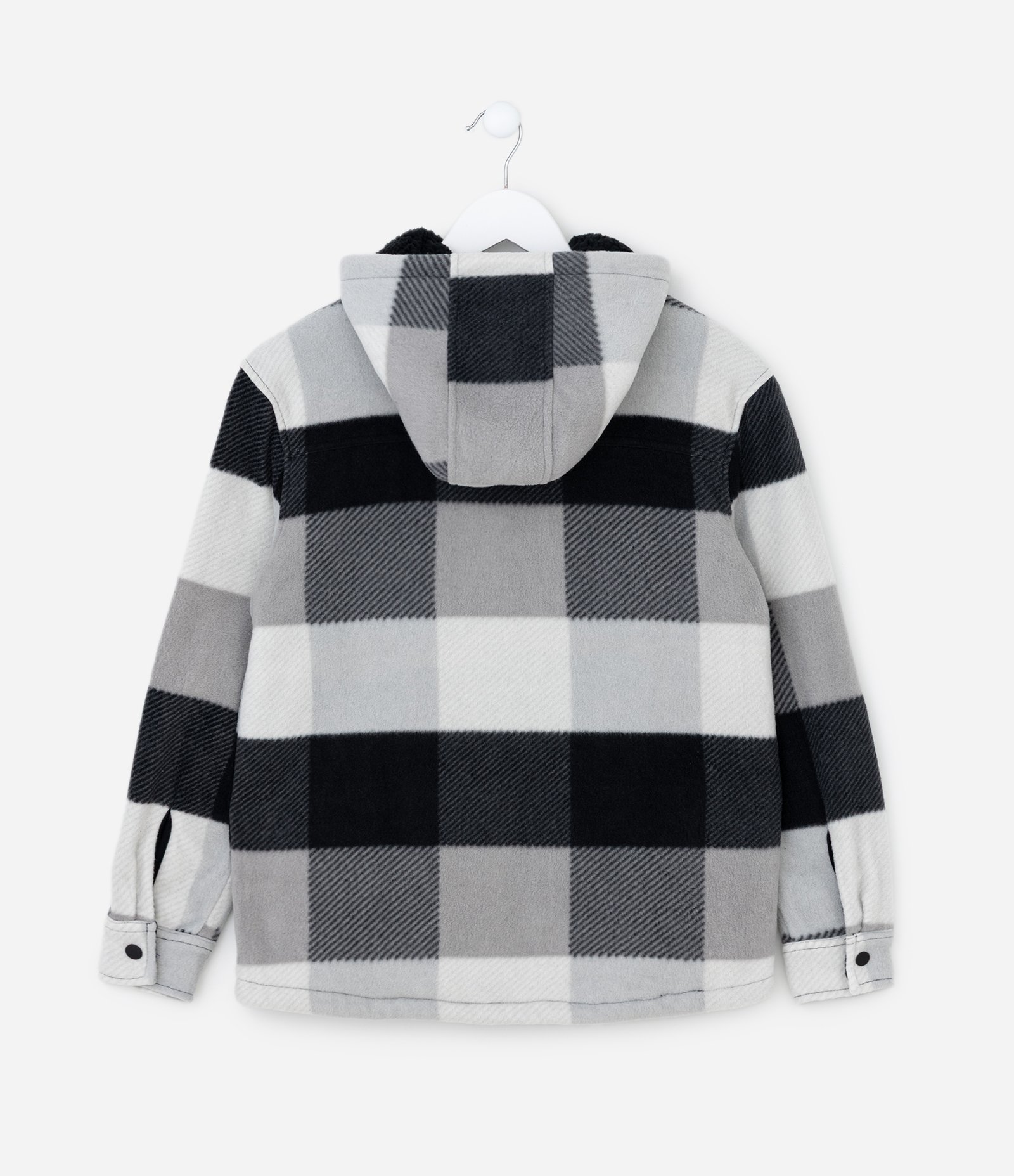 Camisa Infantil em Fleece Xadrez e Forro de Sherpa - Tam 5 a 14 anos Preto/Cinza 2