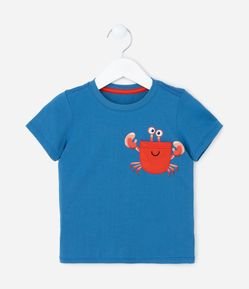 Camiseta Infantil com Bolsinho Interativo de Caranguejo - Tam 1 a 5 anos