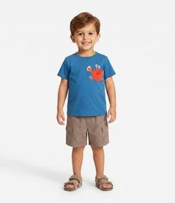Camiseta Infantil com Bolsinho Interativo de Caranguejo - Tam 1 a 5 anos