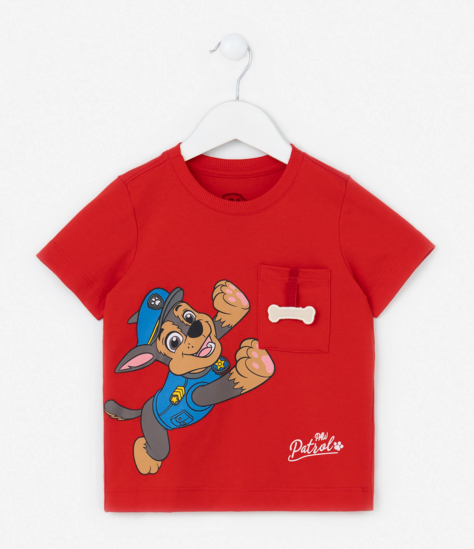 Camiseta Infantil com Bolsinho Interativo e Estampa Chase - Tam 2  5 Anos Vermelho 1