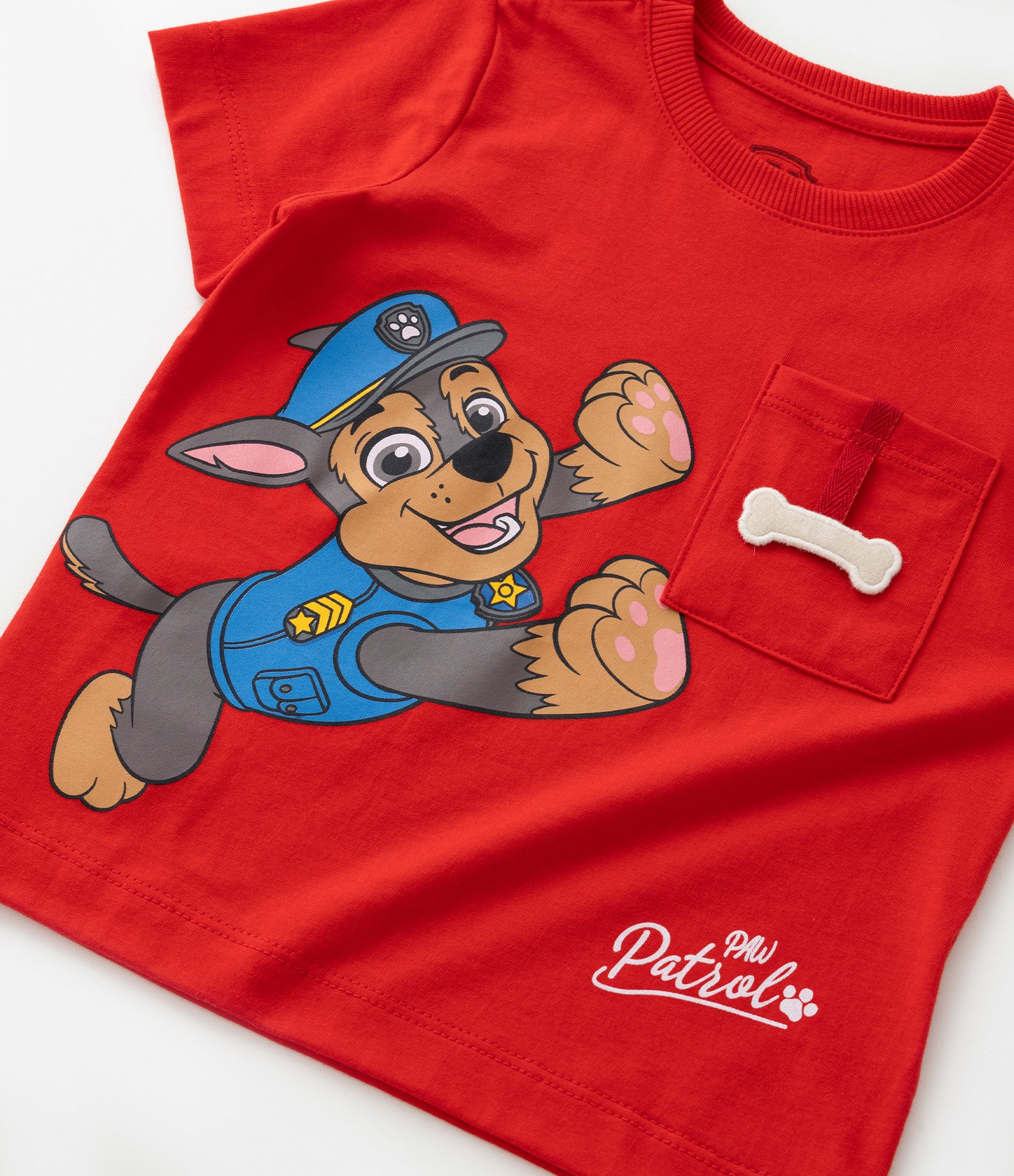 Camiseta Infantil com Bolsinho Interativo e Estampa Chase - Tam 2  5 Anos Vermelho 4