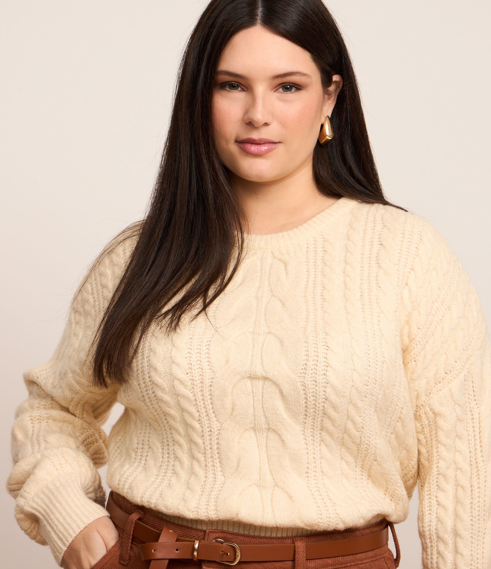 Suéter em Tricô Pesado Curve & Plus Size Amarelo 1