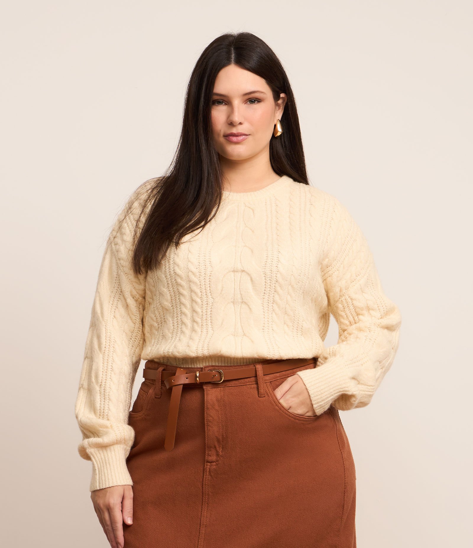 Suéter em Tricô Pesado Curve & Plus Size Amarelo 3