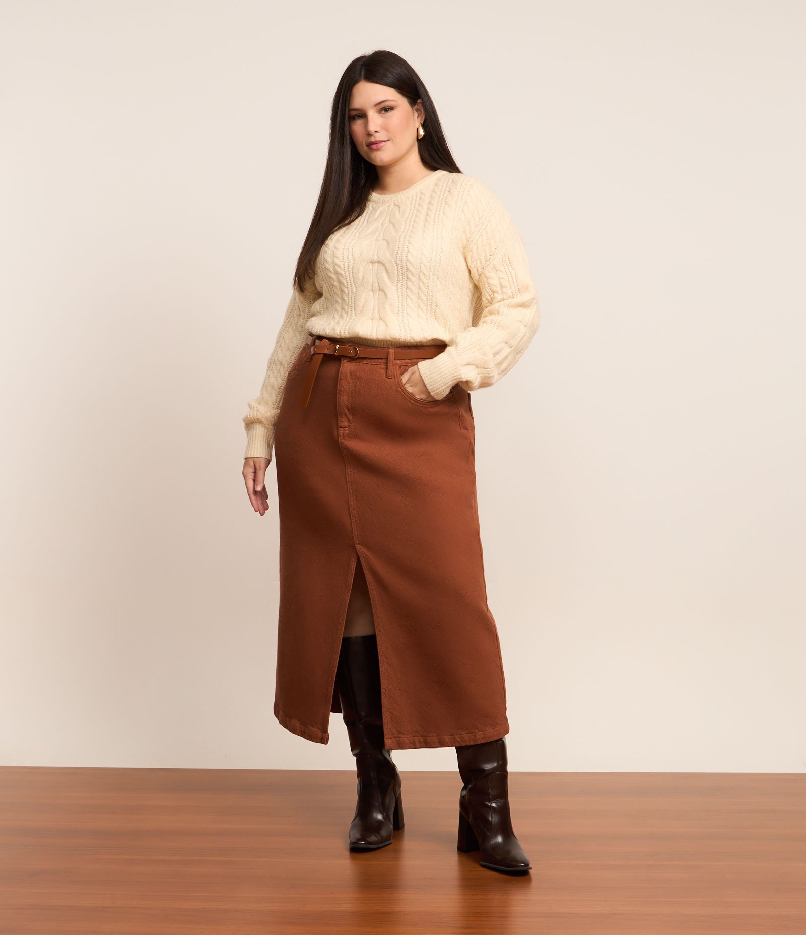 Suéter em Tricô Pesado Curve & Plus Size Amarelo 4