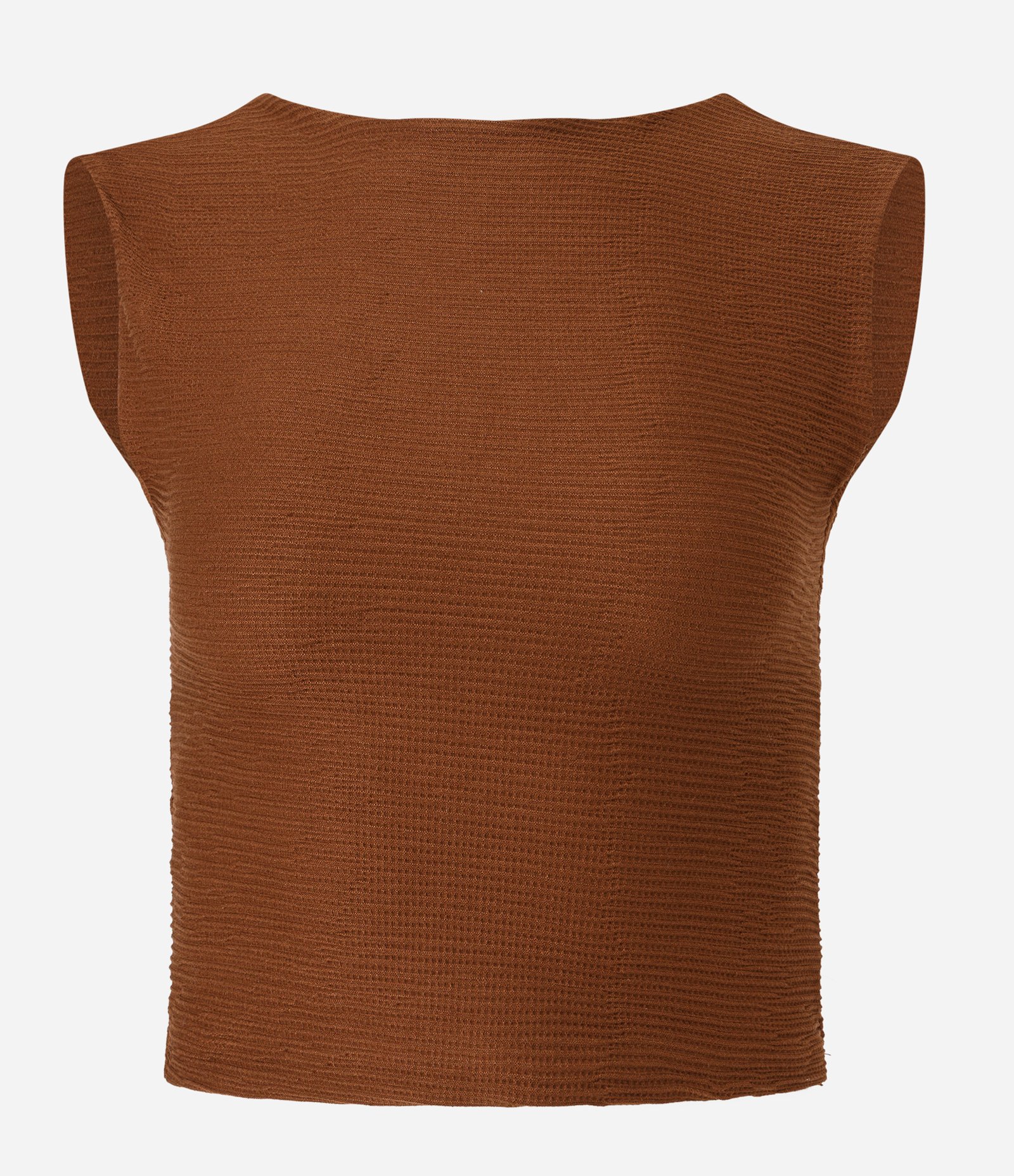 Blusa Sem Manga em Malha Texturizada com Costas Abertas Marrom 5