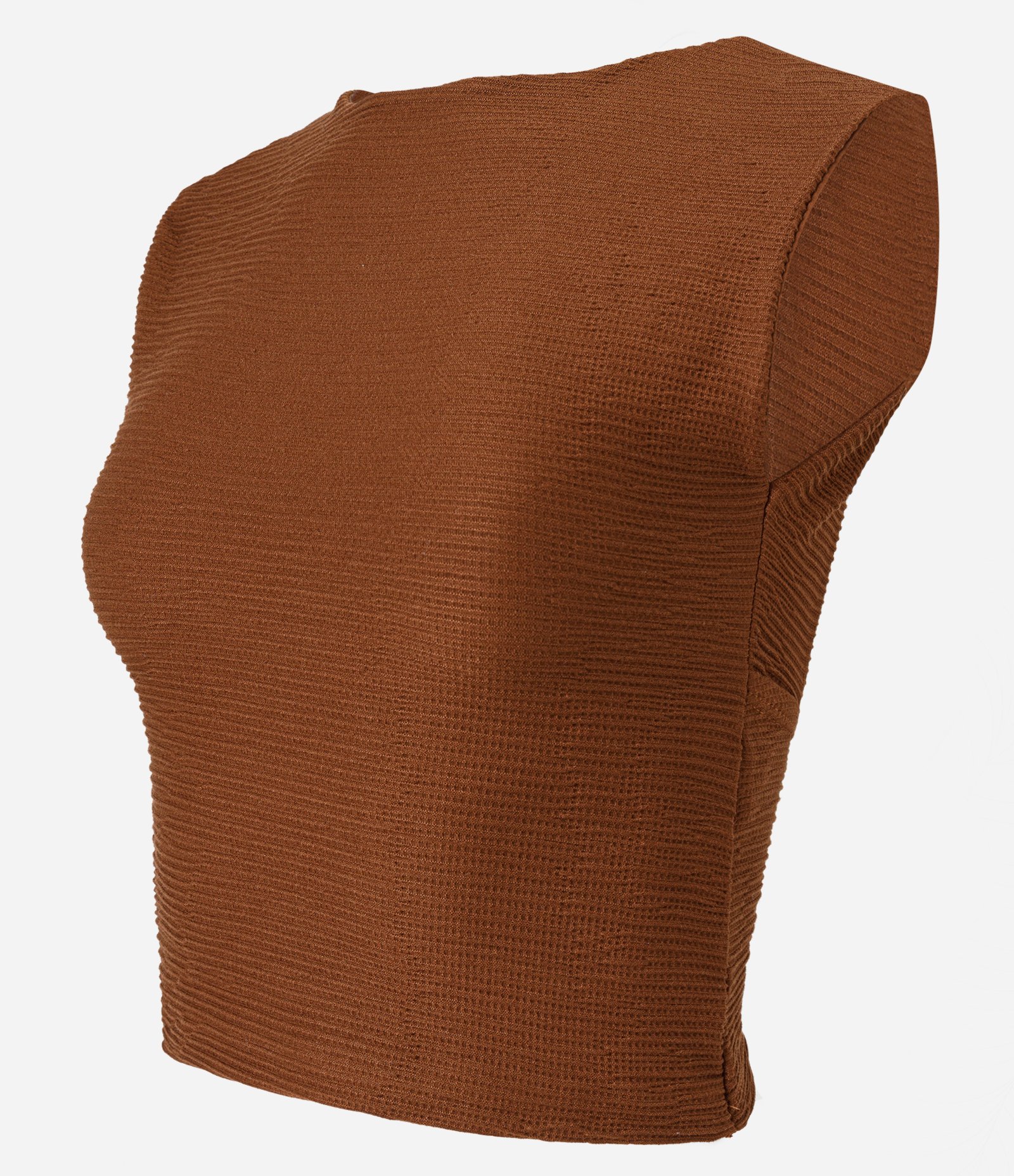 Blusa Sem Manga em Malha Texturizada com Costas Abertas Marrom 6