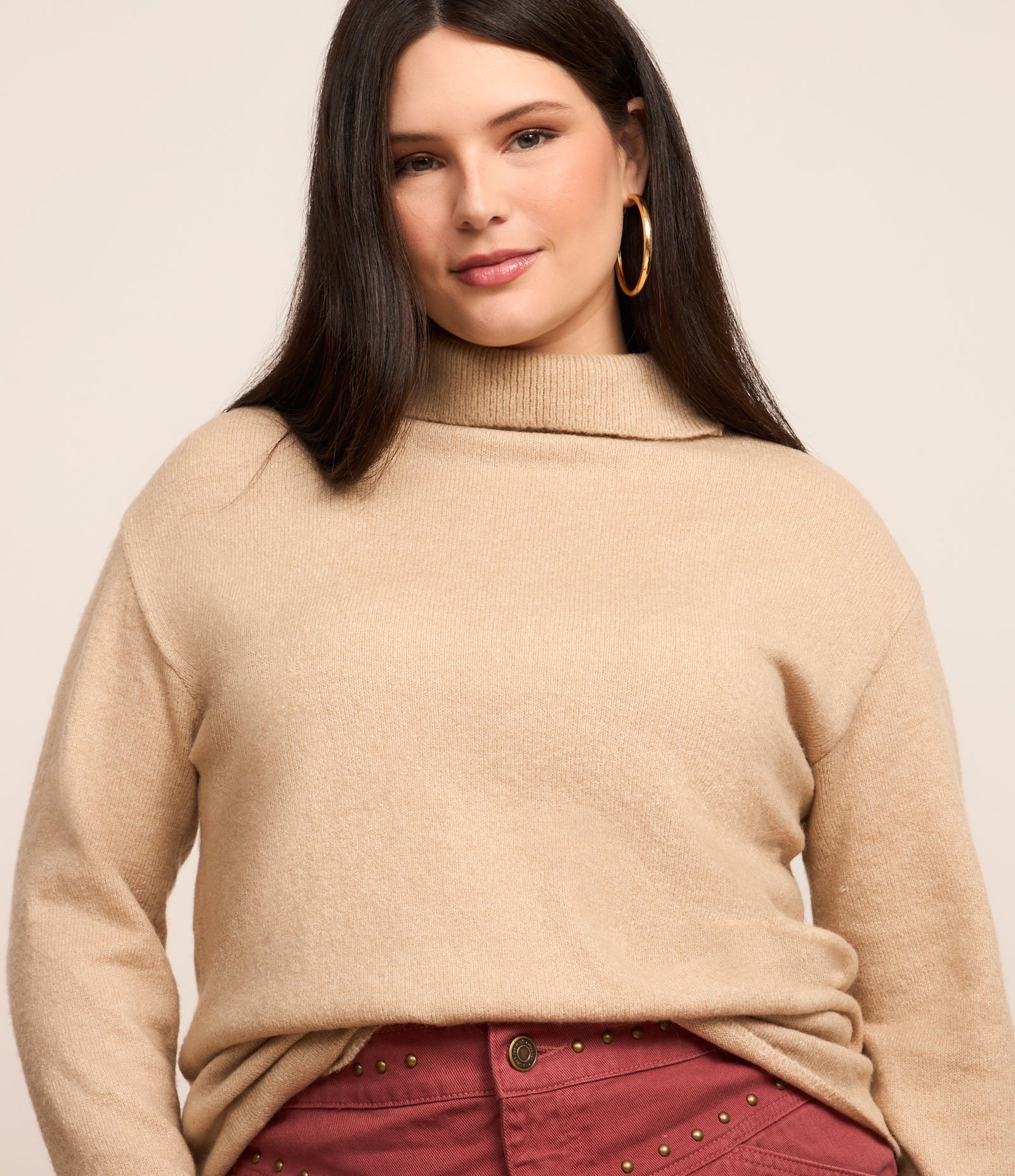 Suéter Alongado em Tricô Curve & Plus Size Bege 1
