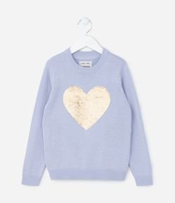 Suéter Infantil com Bordado Coração em Paetê -Tam 5 a 14 Anos