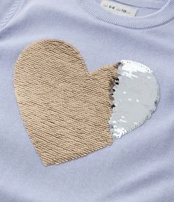 Suéter Infantil com Bordado Coração em Paetê -Tam 5 a 14 Anos