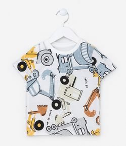 Camiseta Infantil com Estampa Tratores e Caminhões - Tam 1 a 5 Anos
