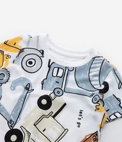 Camiseta Infantil com Estampa Tratores e Caminhões - Tam 1 a 5 Anos