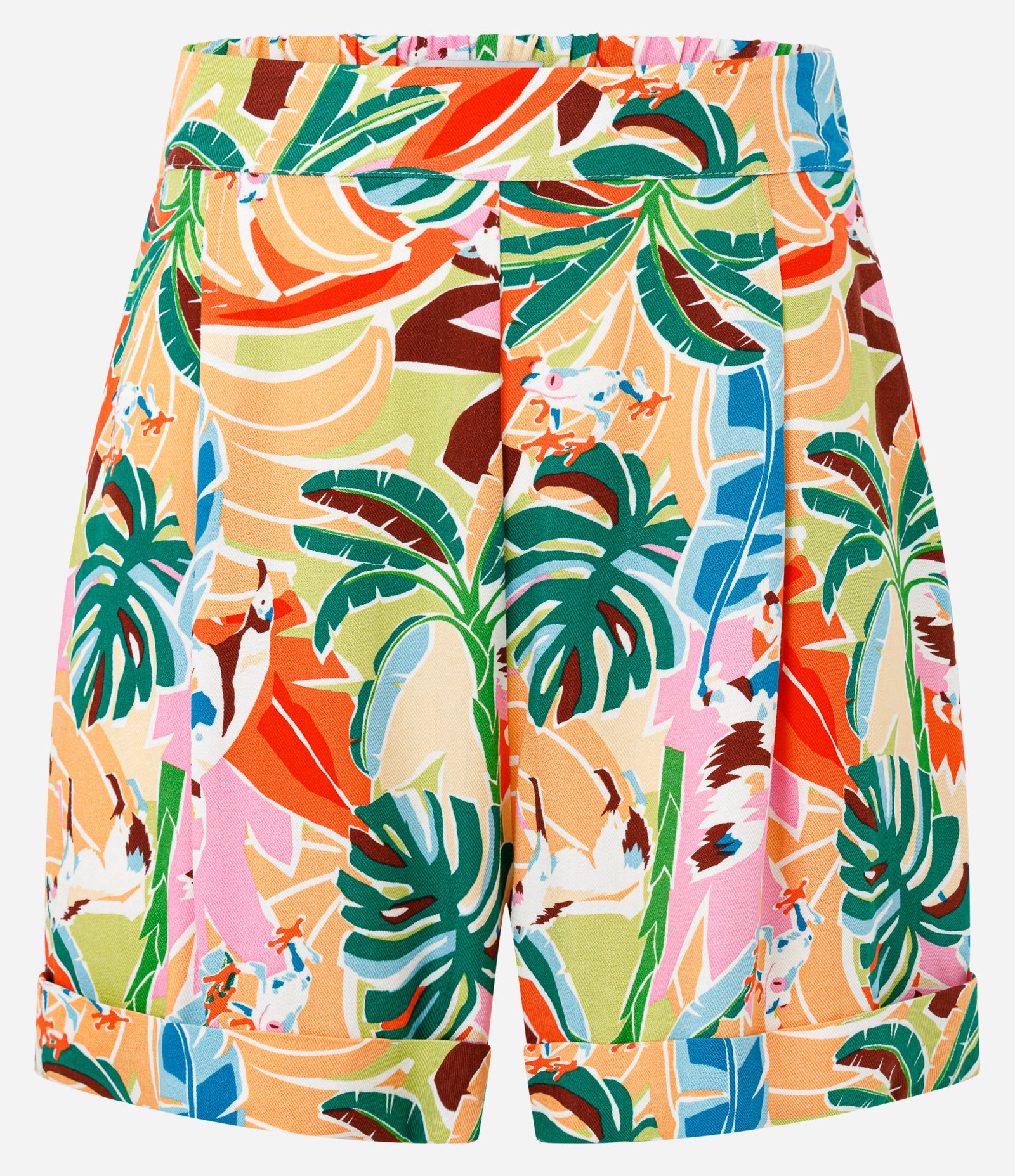 Short Curto em Twill com Estampa de Folhagens Laranja 6