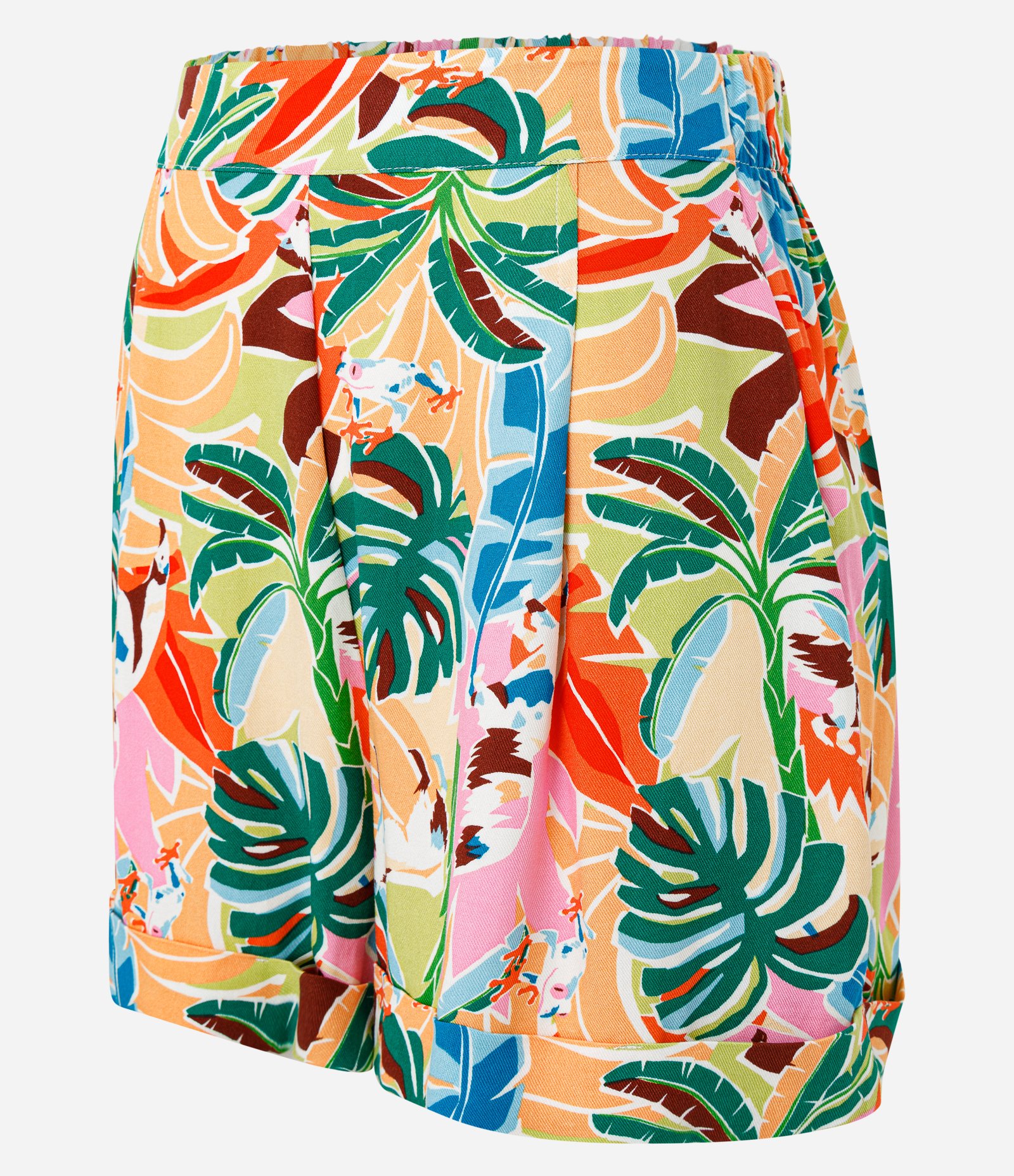 Short Curto em Twill com Estampa de Folhagens Laranja 7