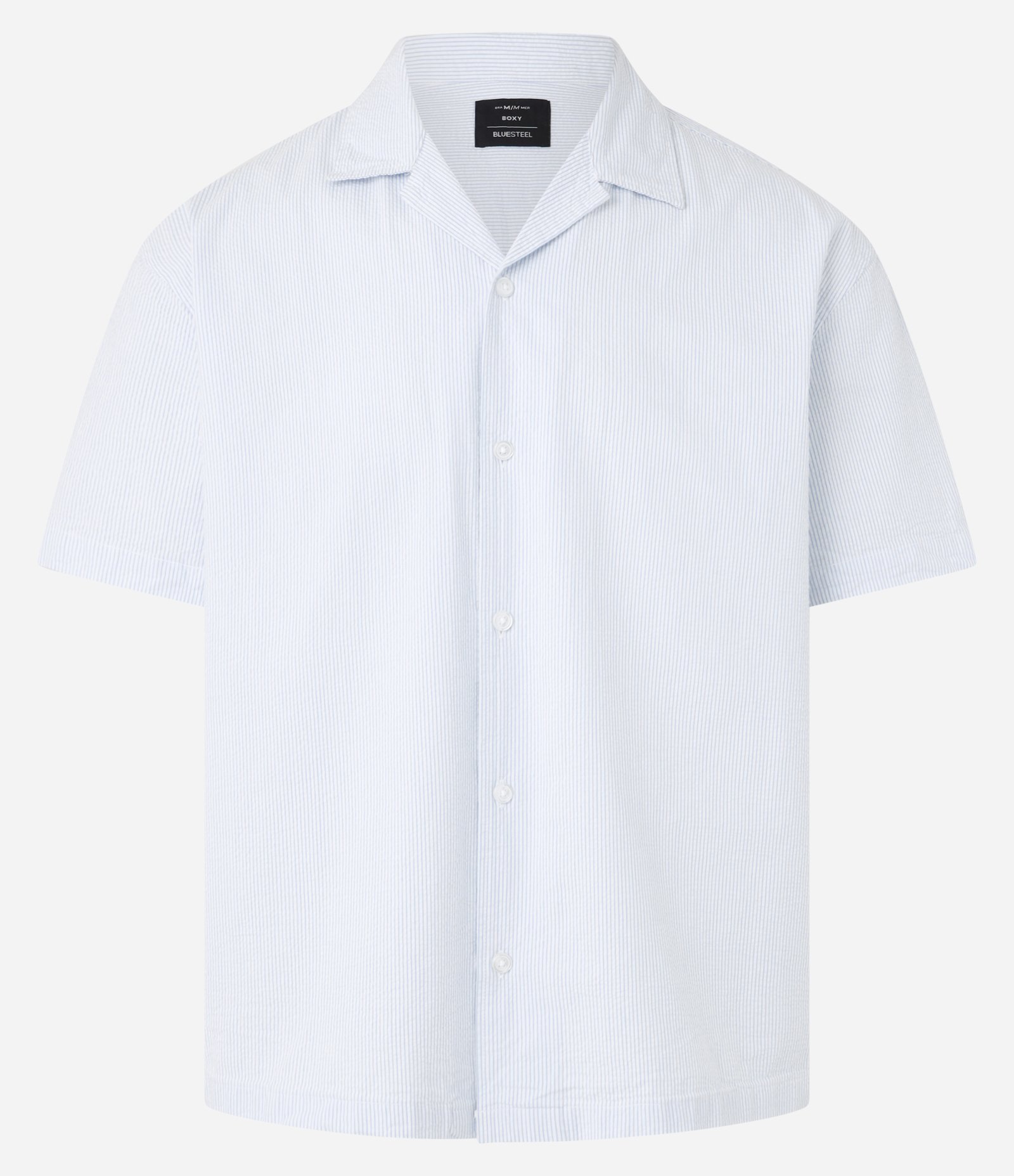 Camisa Boxy em Anarruga com Estampa de Listras Azul 6