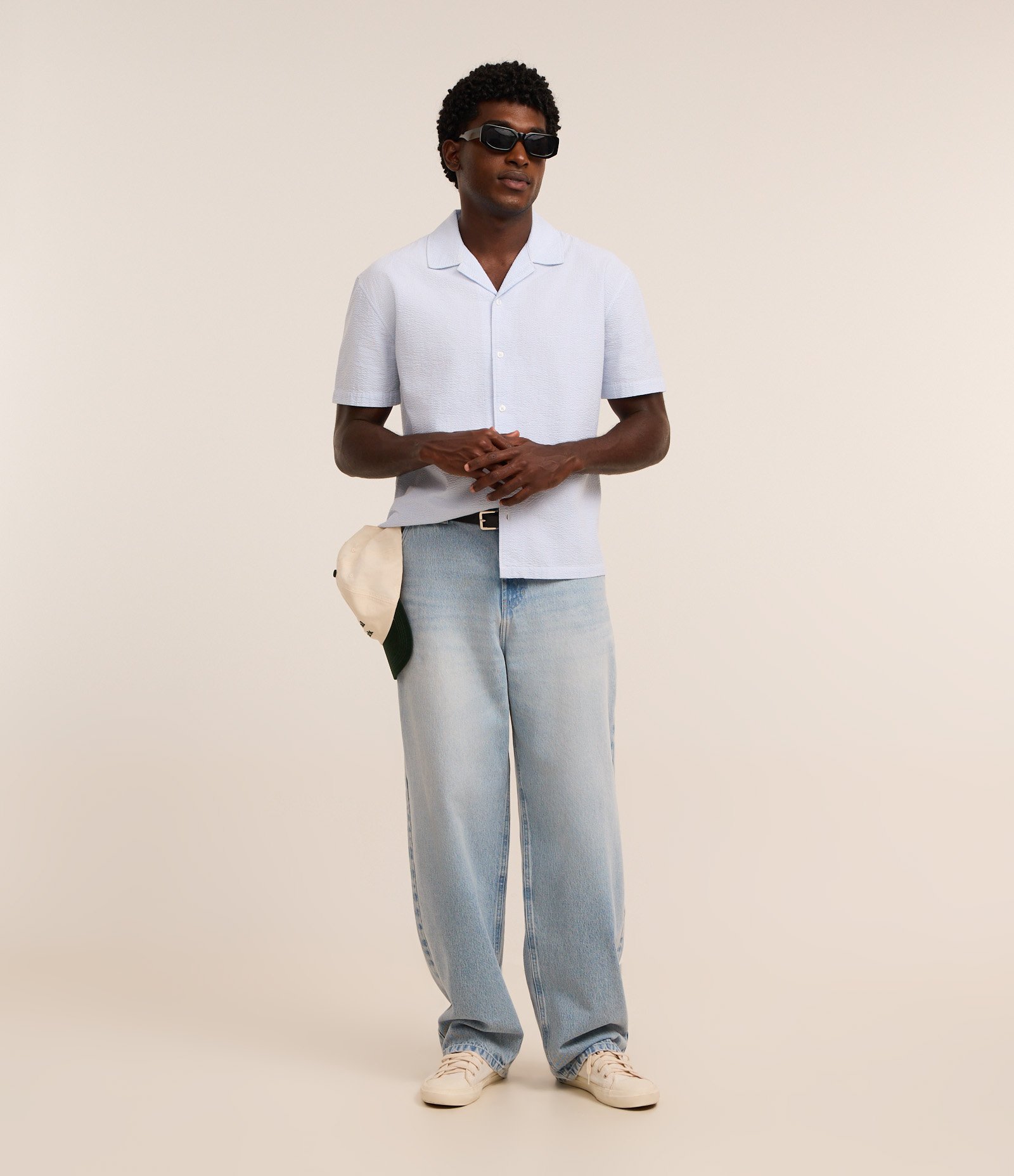 Camisa Boxy em Anarruga com Estampa de Listras Azul 2