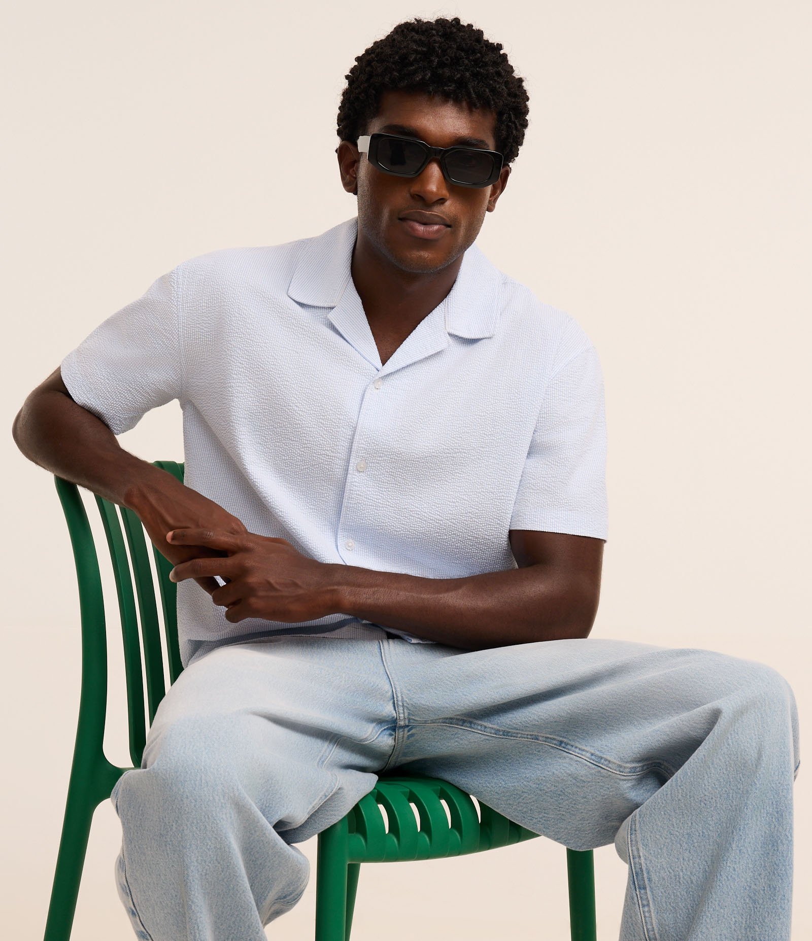 Camisa Boxy em Anarruga com Estampa de Listras Azul 3