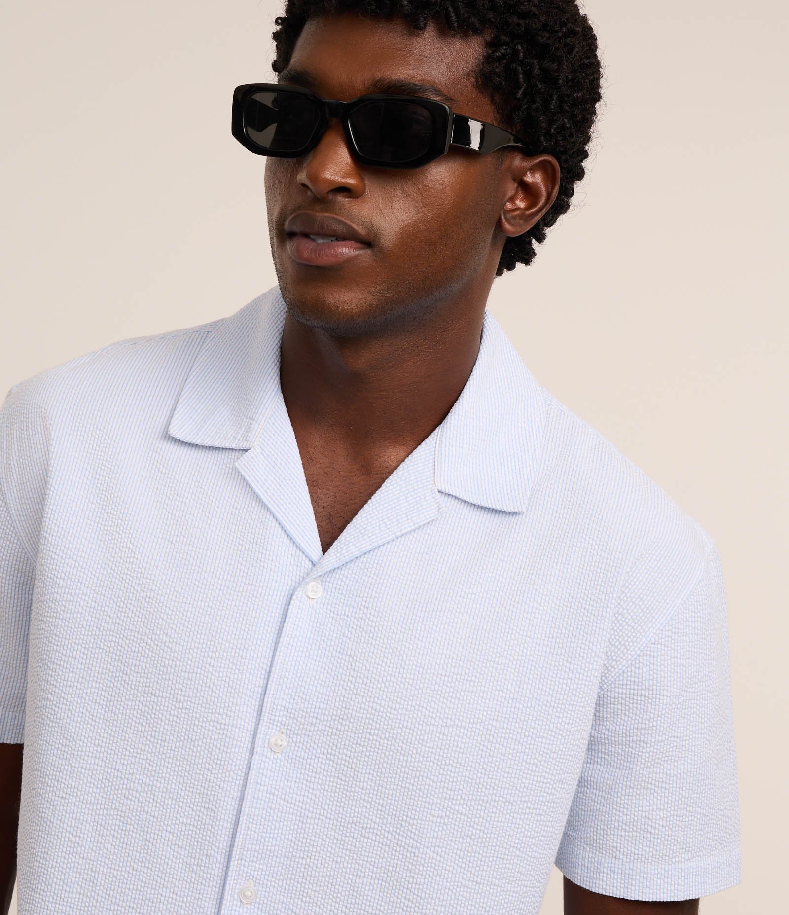 Camisa Boxy em Anarruga com Estampa de Listras Azul 4