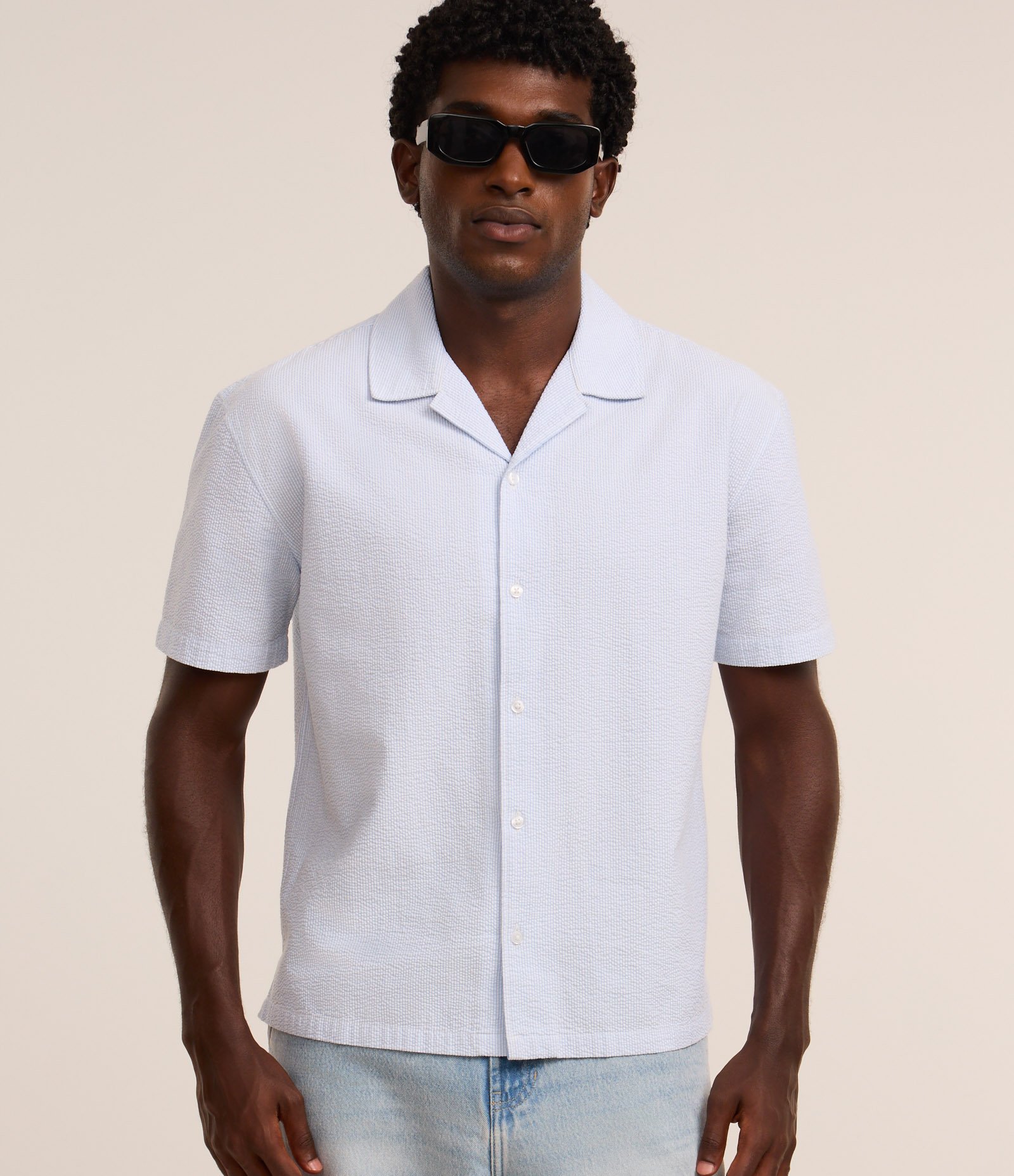 Camisa Boxy em Anarruga com Estampa de Listras Azul 5