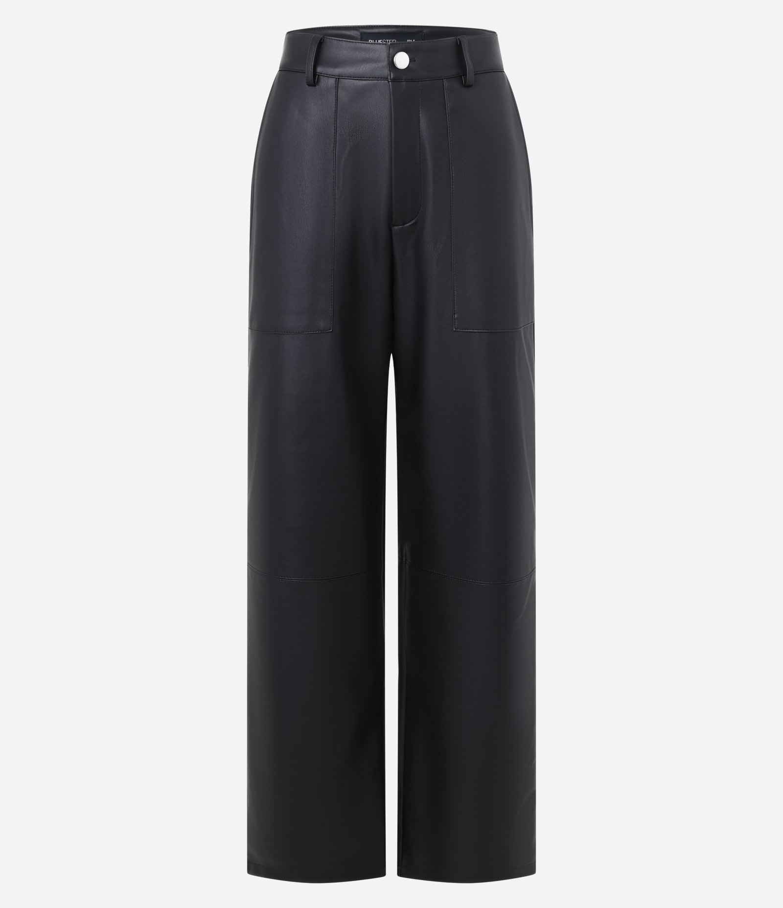 Calça Reta em Pu com Bolsos Grandes Preto 6