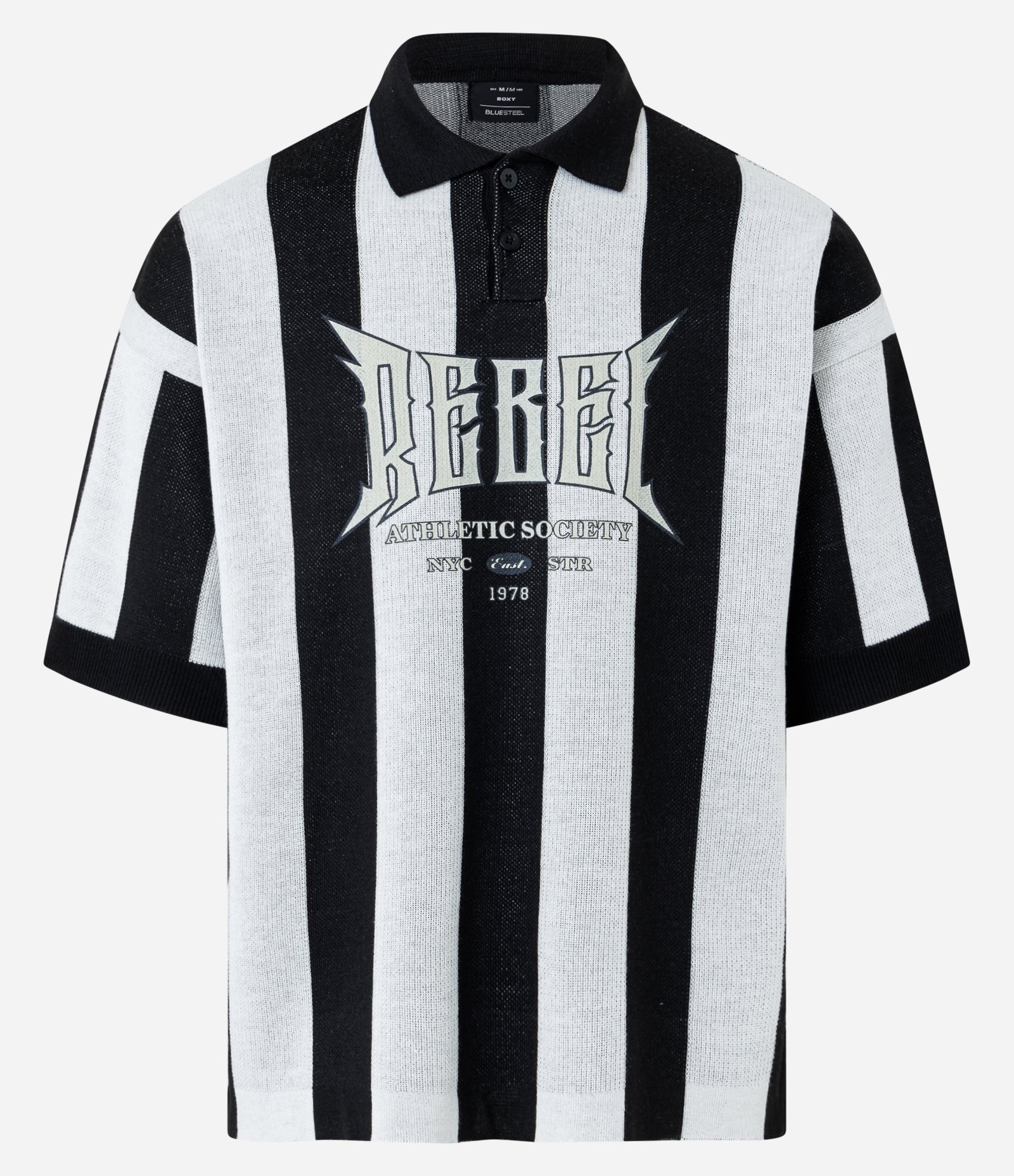Camisa Polo Boxy Sportcore em Tricô com Listras Preto e Branco 5