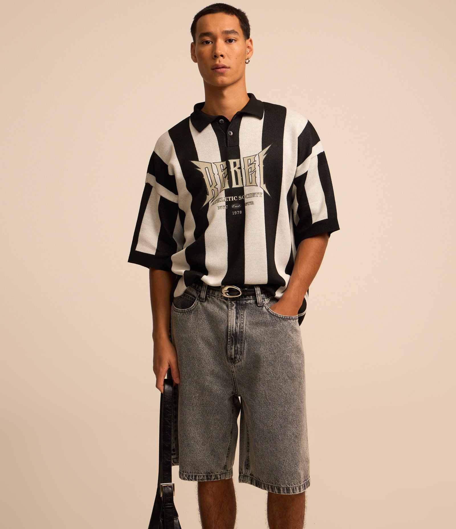 Camisa Polo Boxy Sportcore em Tricô com Listras Preto e Branco 4