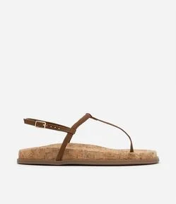 Sandália Rasteira com Tiras Finas e Sola em Cortiça