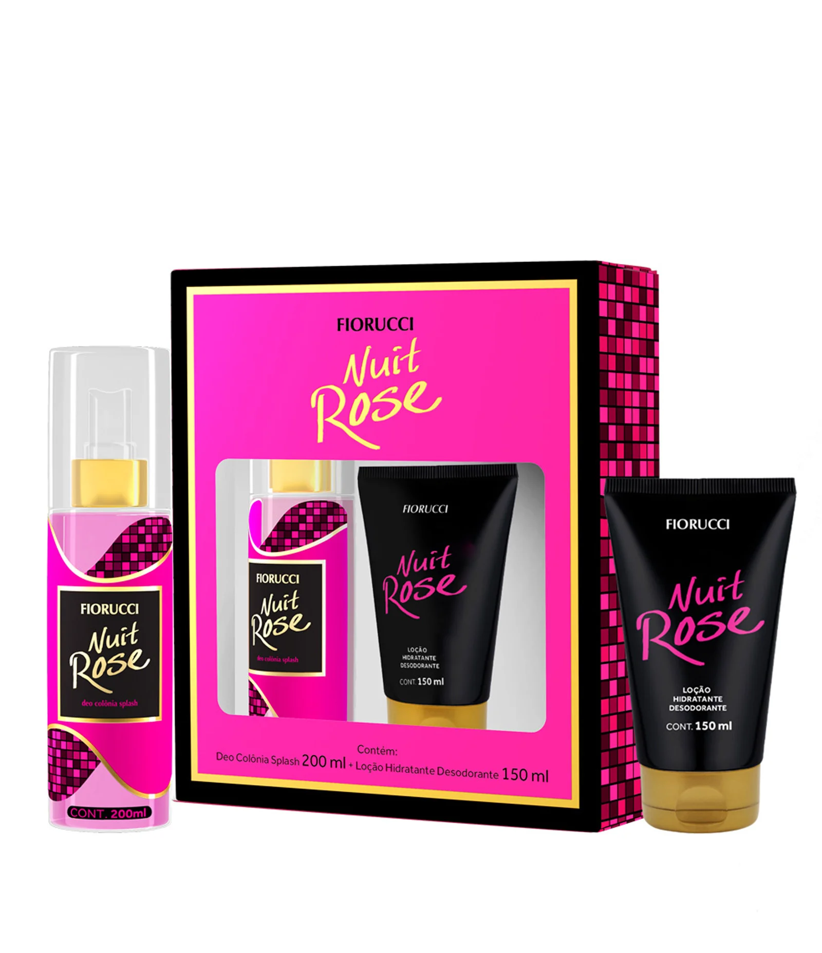 Kit Deo Colônia Feminino Splash 200ml + Loção Hidratante Desodorante Nuit Rose 150ml KIT 1
