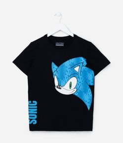 Camiseta Infantil com Estampa do Sonic Metalizada - Tam 5 a 12 Anos