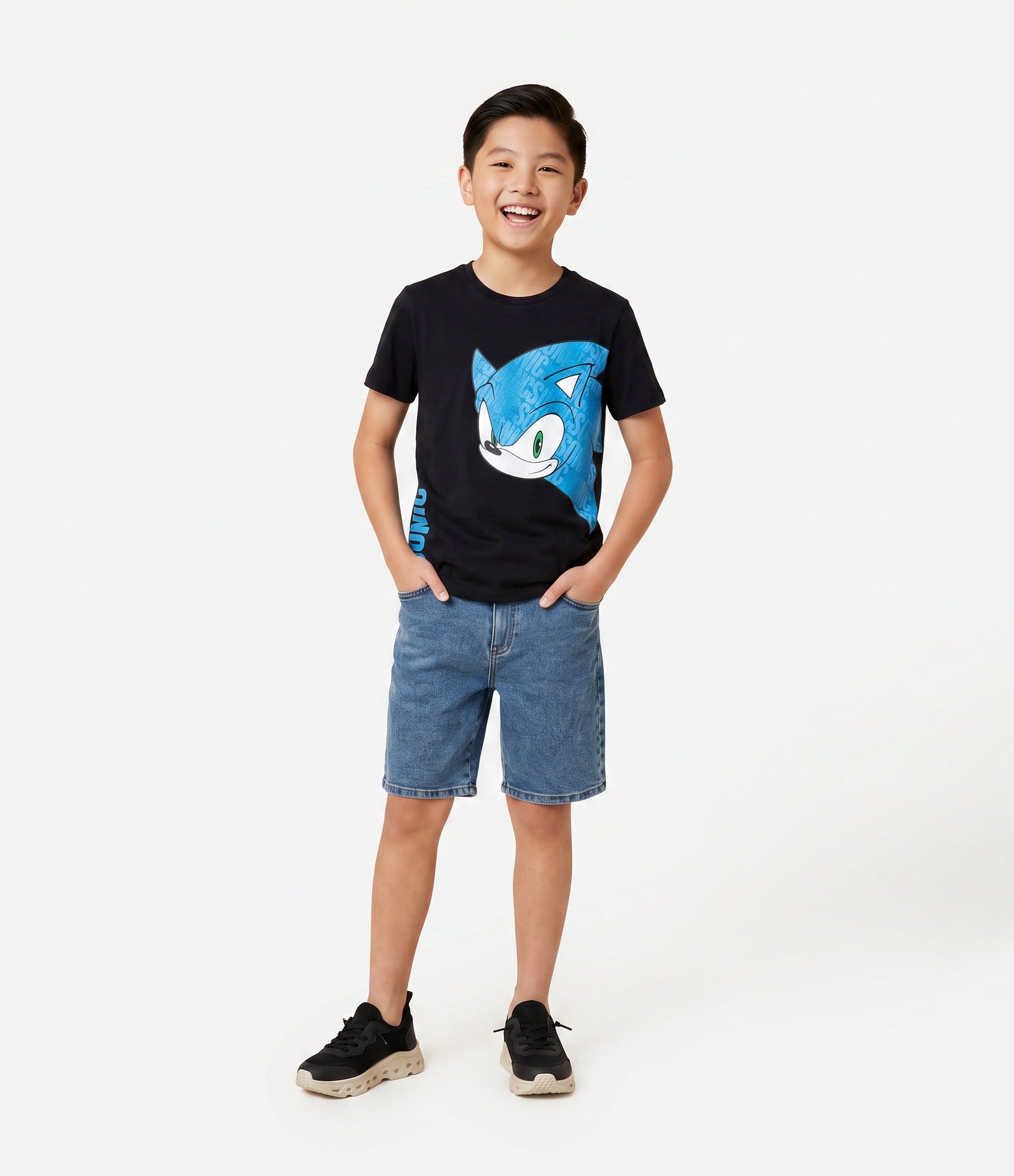 Camiseta Infantil com Estampa do Sonic Metalizada - Tam 5 a 12 Anos Preto 1