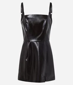 Vestido Curto em Pu com Efeito Vinílico