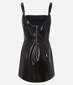 Vestido Curto em Pu com Efeito Vinílico