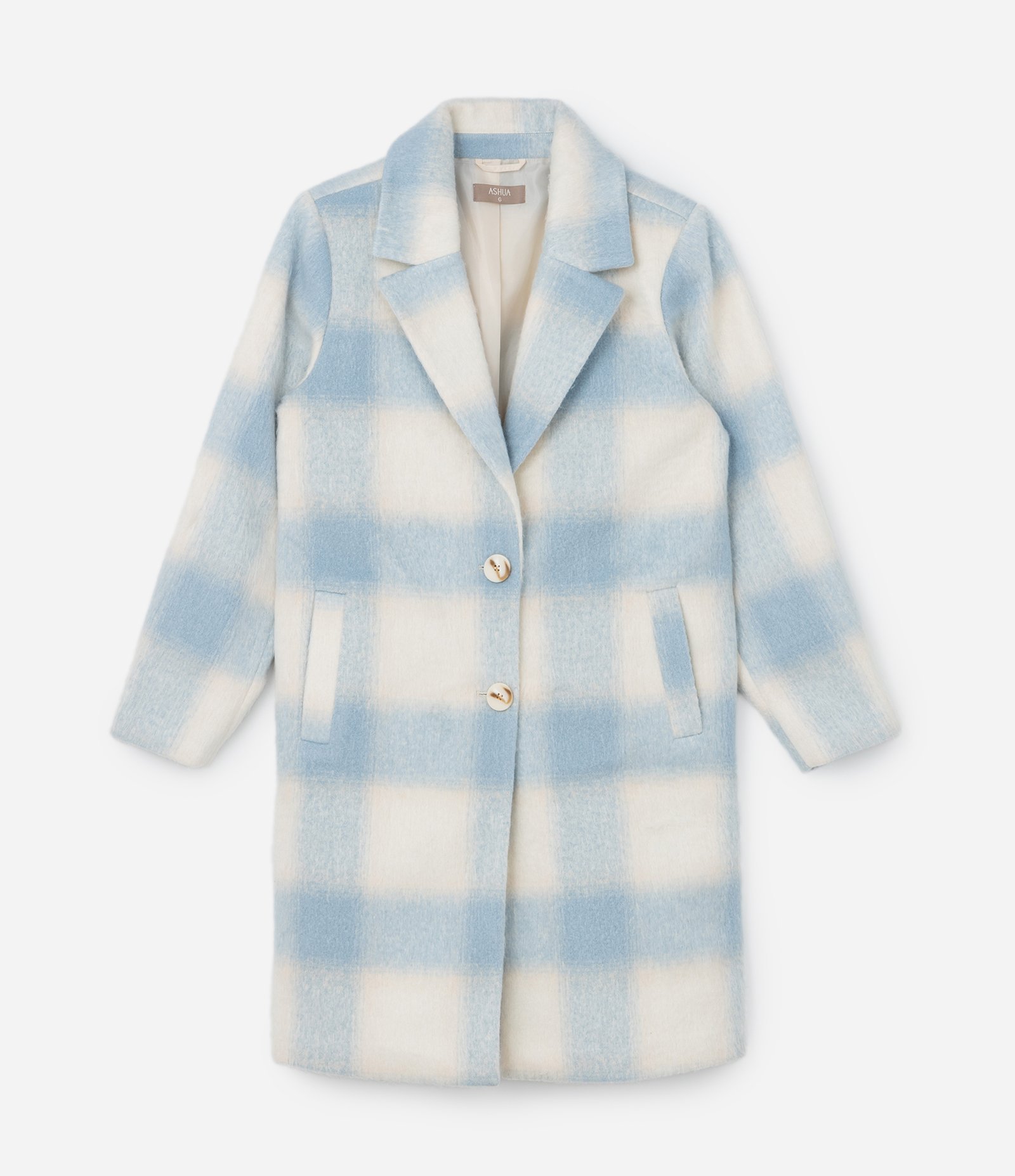 Casaco Alongado em Polivelour Xadrez Curve & Plus Size Azul/Branco 6