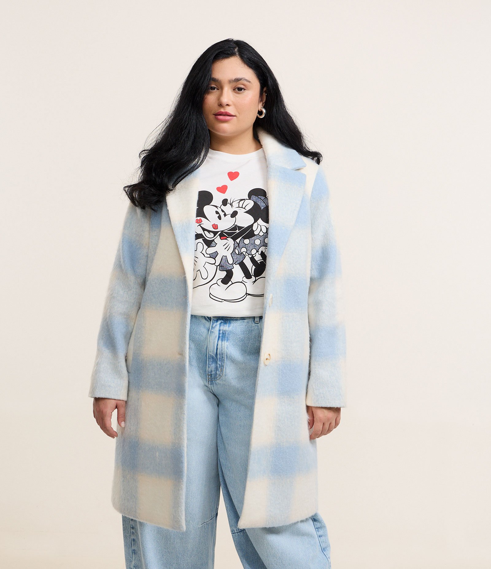 Casaco Alongado em Polivelour Xadrez Curve & Plus Size Azul/Branco 2