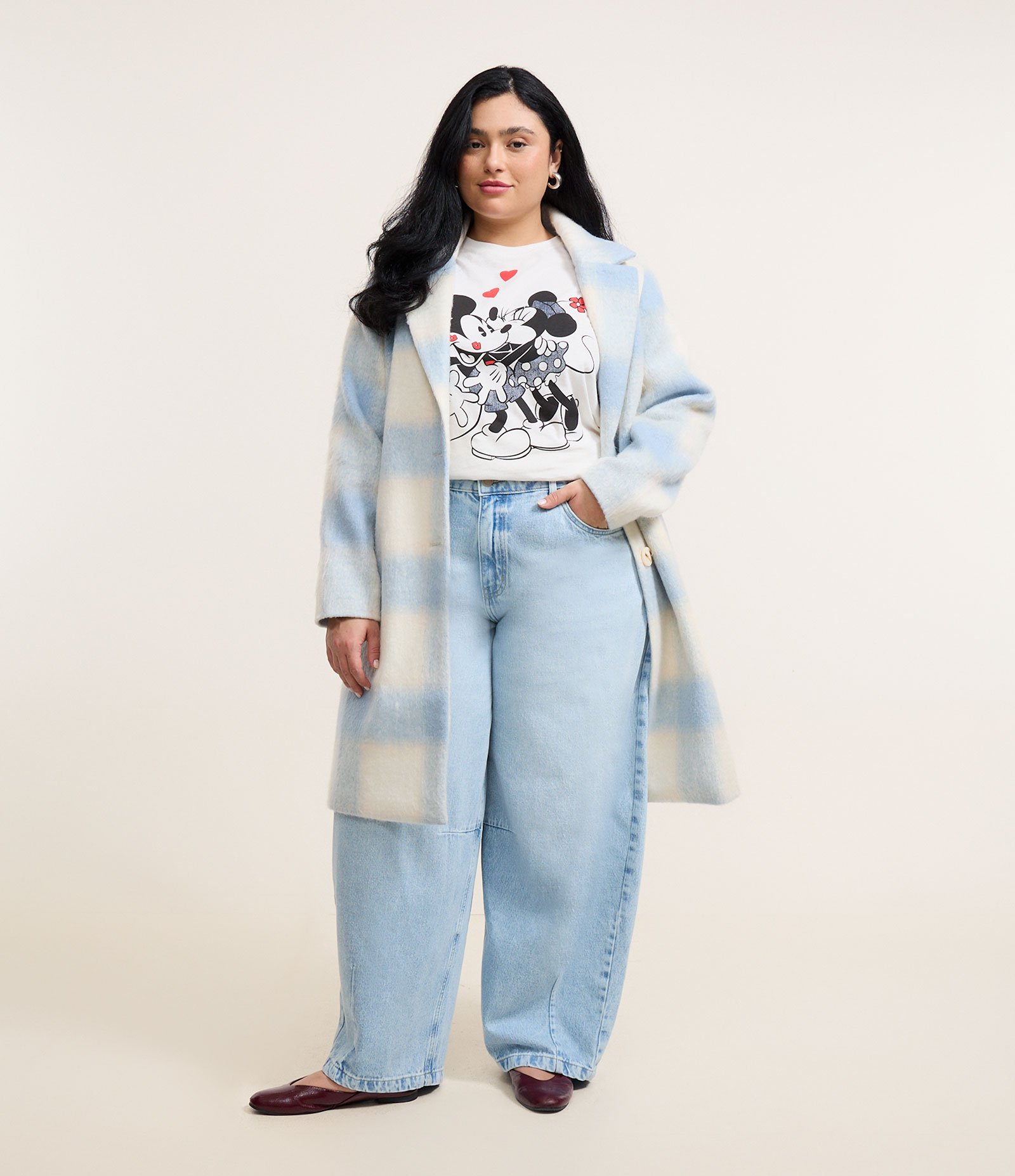 Casaco Alongado em Polivelour Xadrez Curve & Plus Size Azul/Branco 3