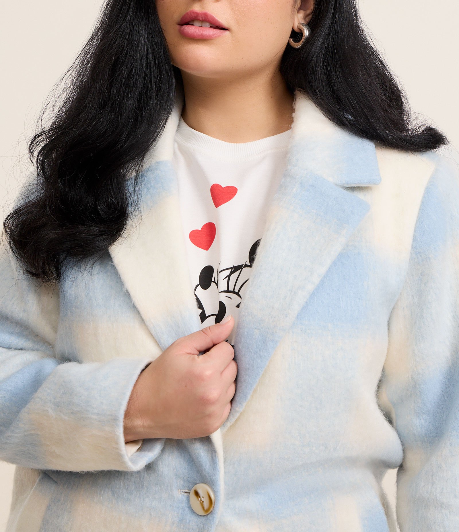 Casaco Alongado em Polivelour Xadrez Curve & Plus Size Azul/Branco 4