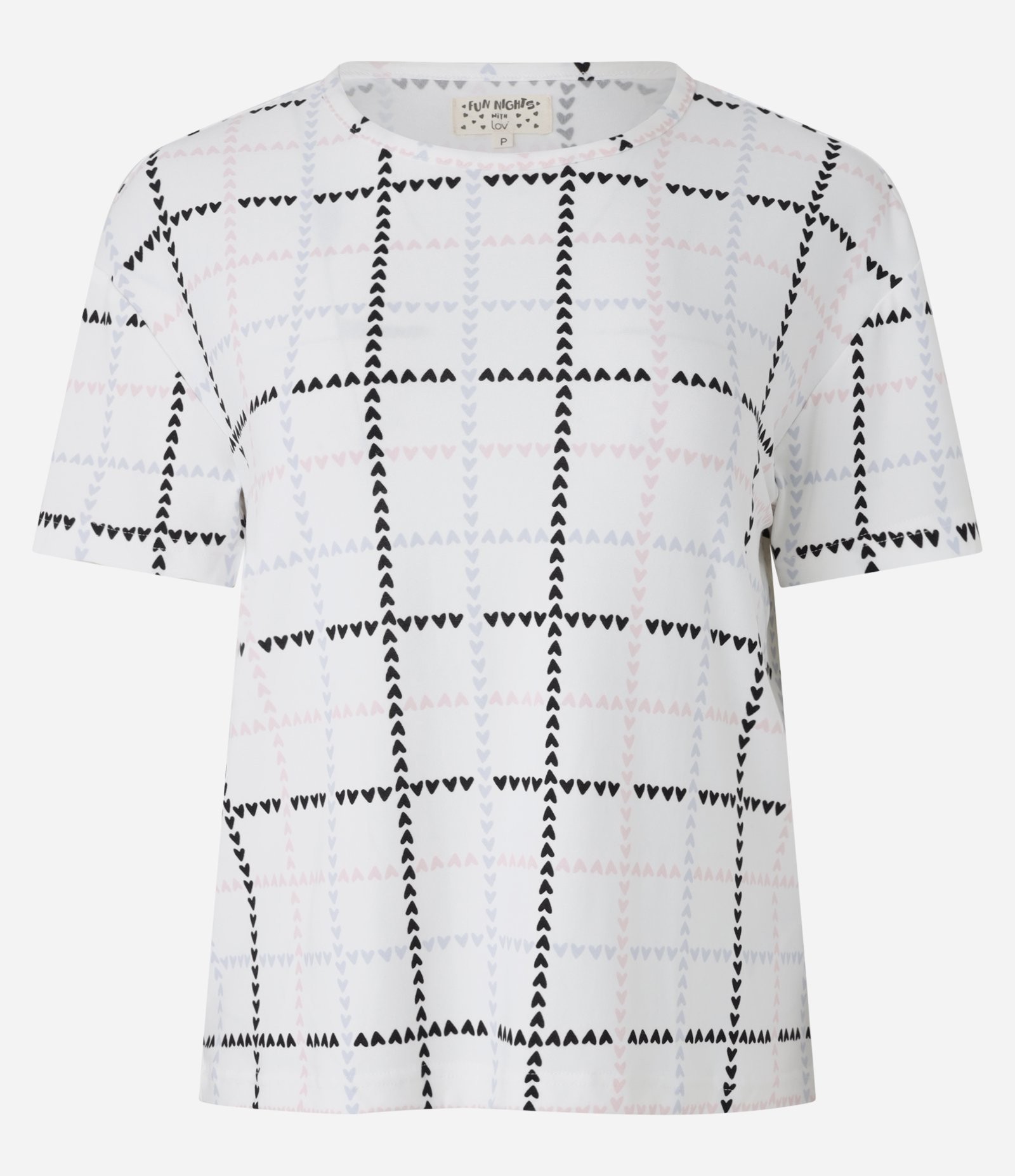 Blusa de Pijama Toque Suave com Estampa Coração Xadrez Branco 3