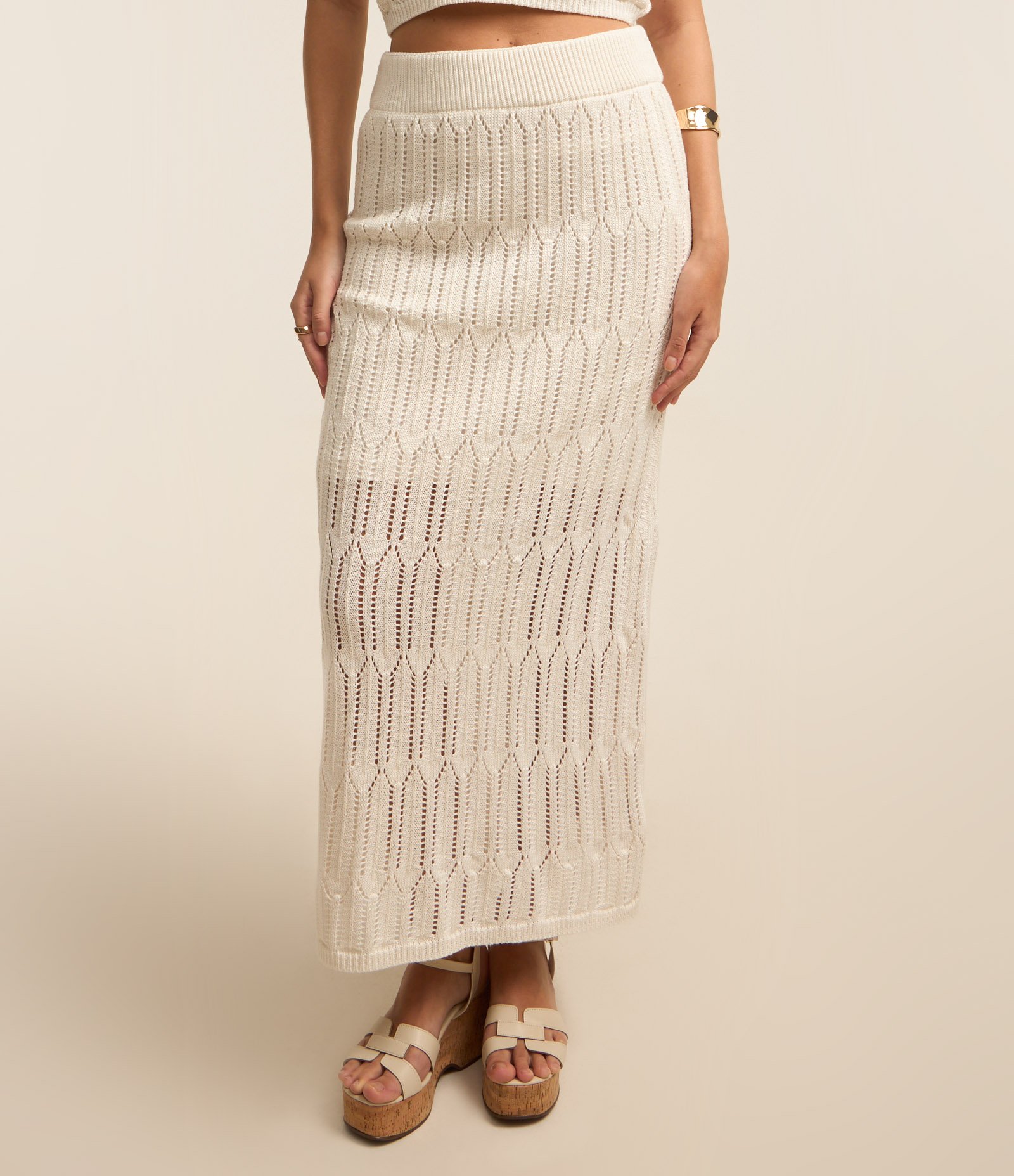 Saia Long Midi em Tricô com Ponto Trabalhado Branco 3
